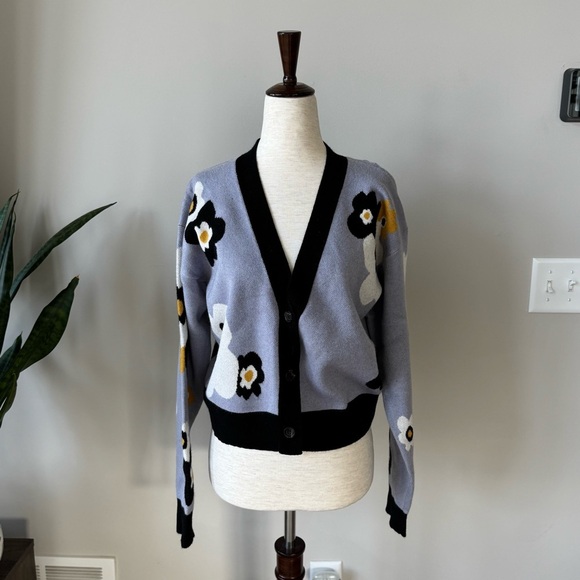 NWT! Lea & Viola 60s Floral Dropped Shoulder V-Neck Cardigan - Picture 8 of 8